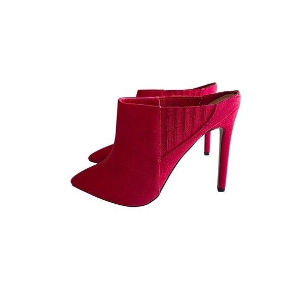 ShoeDazzle Red Blakely Pointed Toe Stiletto Heel Mules Size 7.5 Faux Suede Slip- - Picture 12 of 16